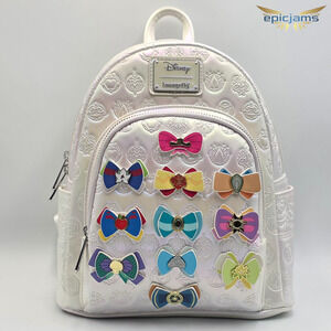 Loungefly Disney Princess Bows Iridescent White Embossed Mini Backpack New